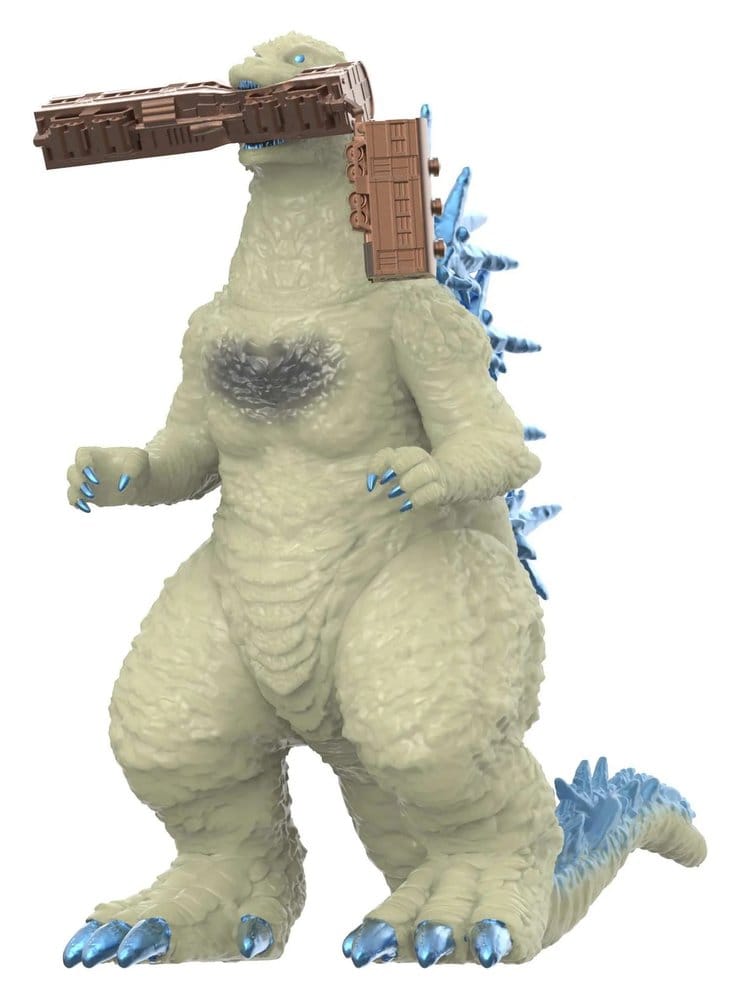 Godzilla Minus One Train Biter ReAction figure, three-quarter view biting a train carriage
