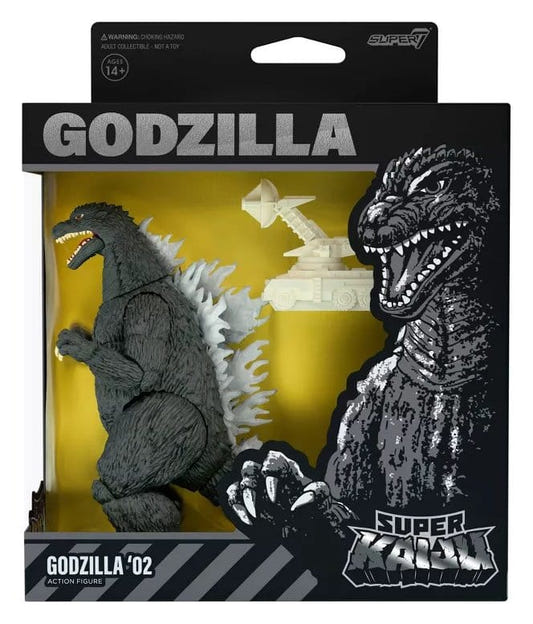 Super7 Godzilla Super Kaiju Godzilla '02 figure in window box with vehicle accessory