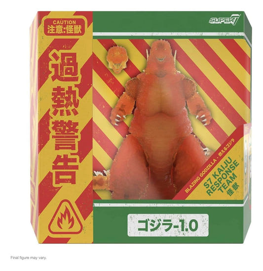 Super7 Toho Ultimates Godzilla Minus One Blazing figure in caution-stripe window box packaging