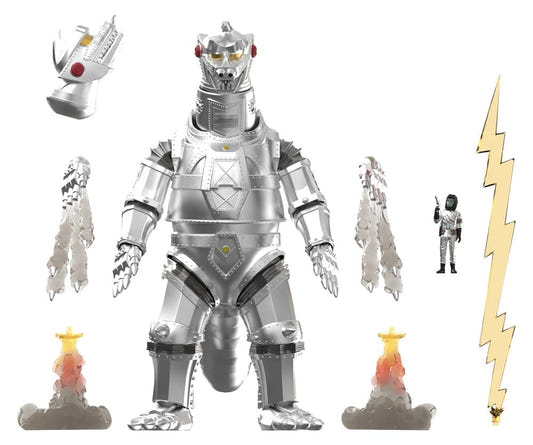 Super7 Toho Ultimates MechaGodzilla '74 in silver with alternate head, blast effects and mini figure
