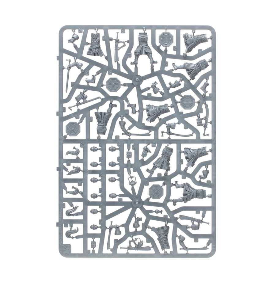 A gray plastic sprue containing multiple unpainted miniature model parts, shown against a plain white background.