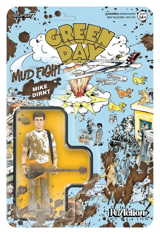 Super7 Green Day Mike Dirnt Mud Fight ReAction figure on Dookie-style blister card
