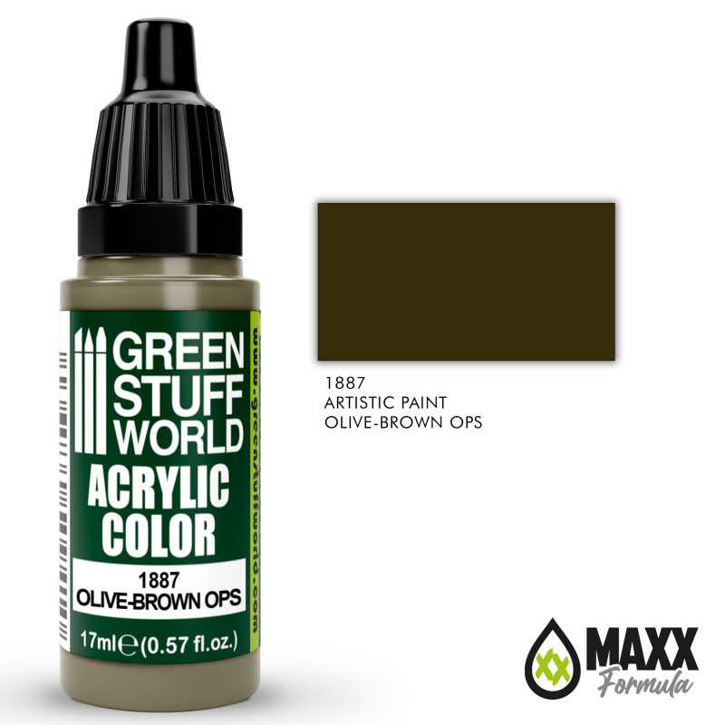 Green Stuff World Acrylic Color Paint - OLIVE-BROWN OPS 17ml - Loaded Dice