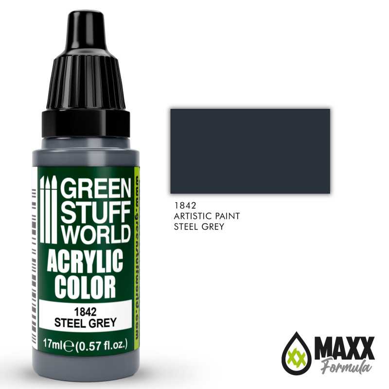 Green Stuff World Acrylic Color Paint - STEEL GREY 17ml - Loaded Dice