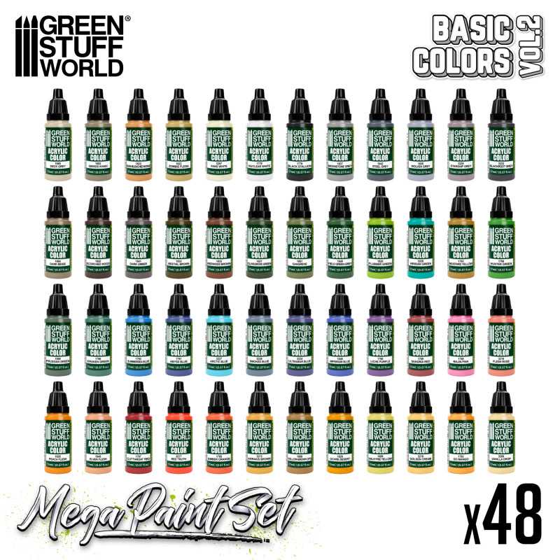 Green Stuff World Basic Colors Mega Paint Set - Vol. 2.0 - Loaded Dice