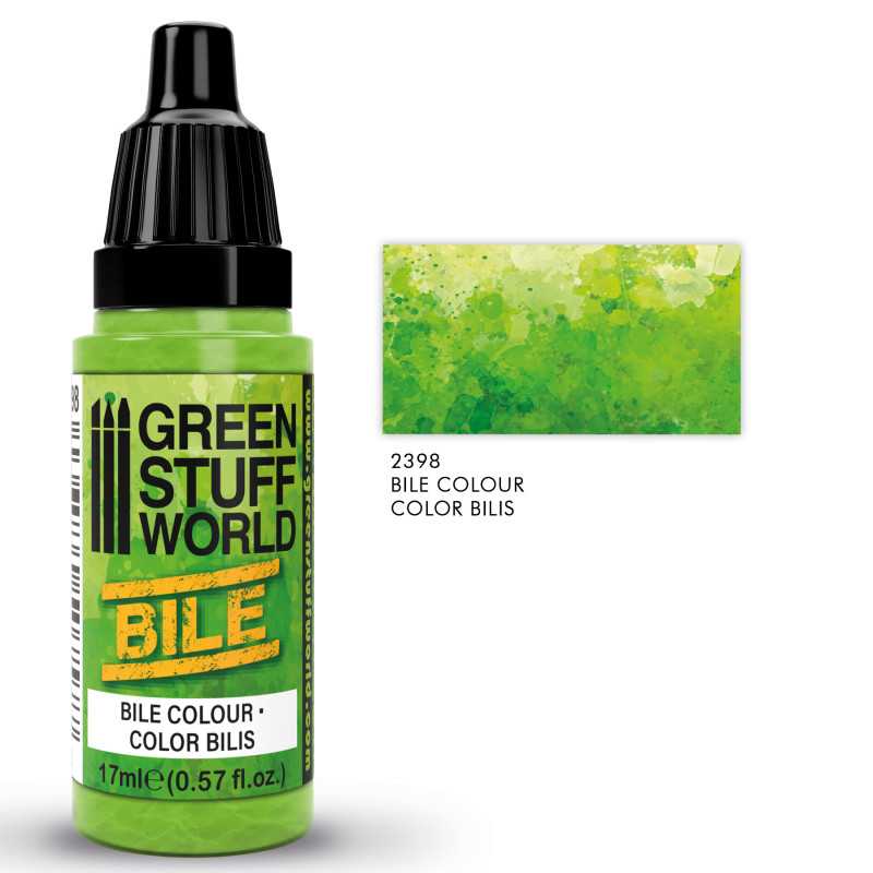 Green Stuff World Bile colour 17ml dropper bottle with a green swatch