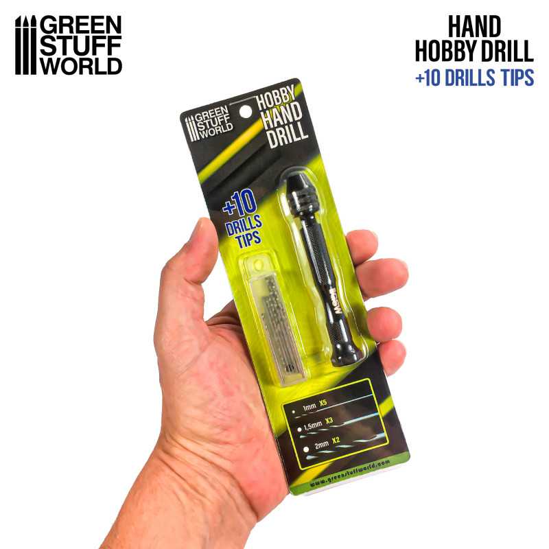 Green Stuff World hand hobby drill with 10 drill tips in its retail packaging