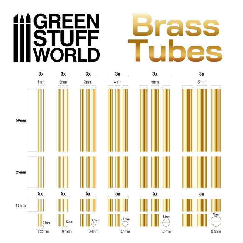 Green Stuff World Brass Tubes Assortment - Loaded Dice
