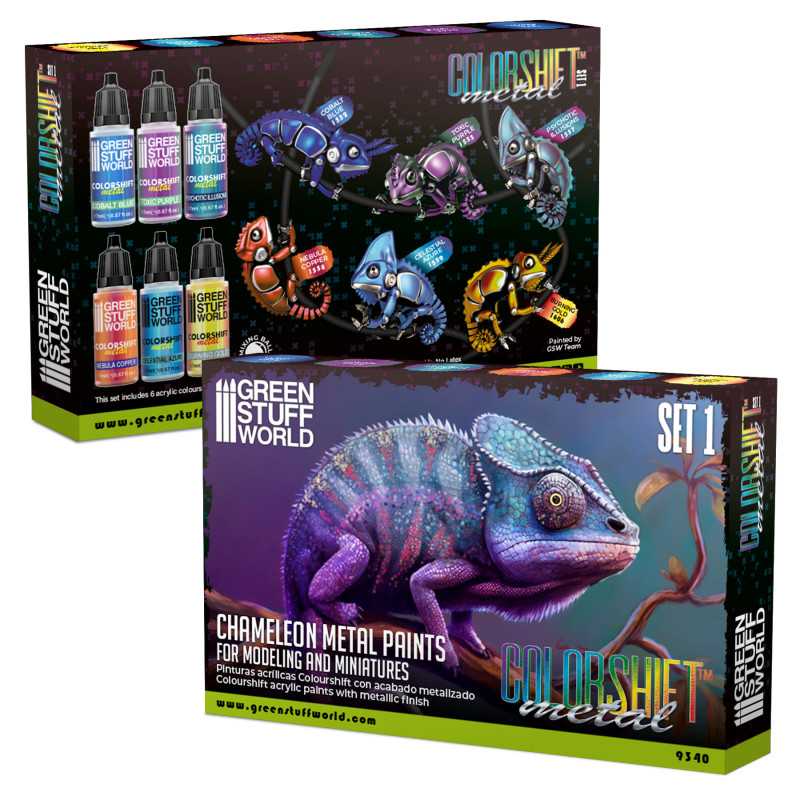 Green Stuff World Chameleon Colorshift Metal Paints Set 1 box, front and back
