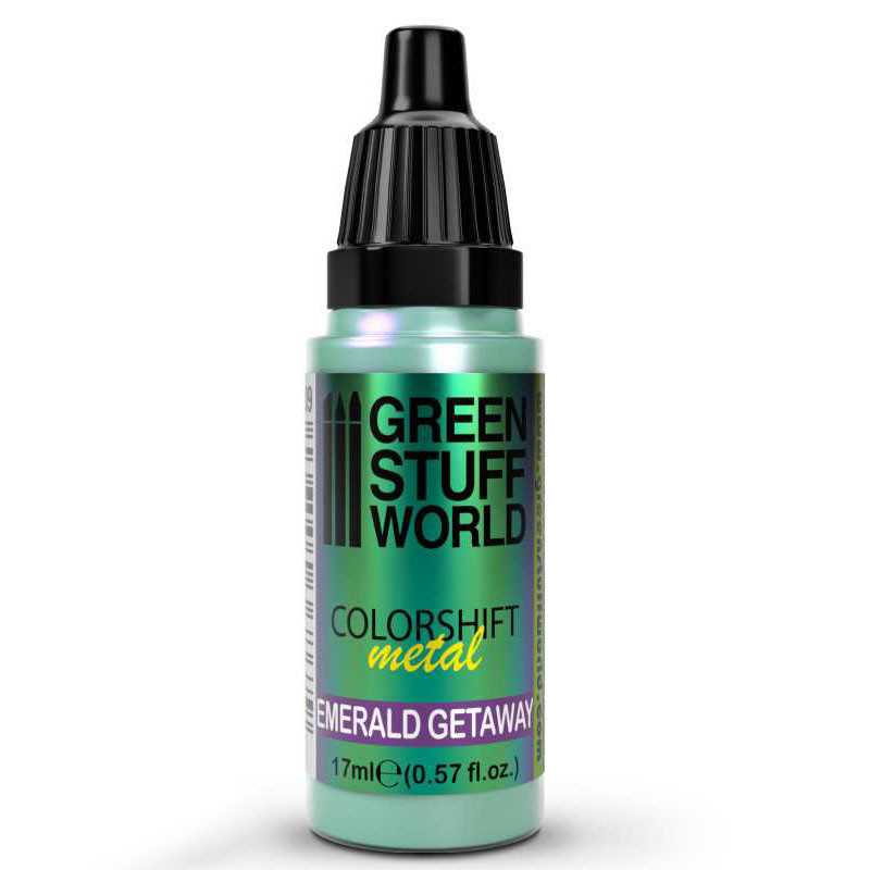 Green Stuff World Colorshift Emerald Getaway 17ml dropper bottle with green-gold shifting label
