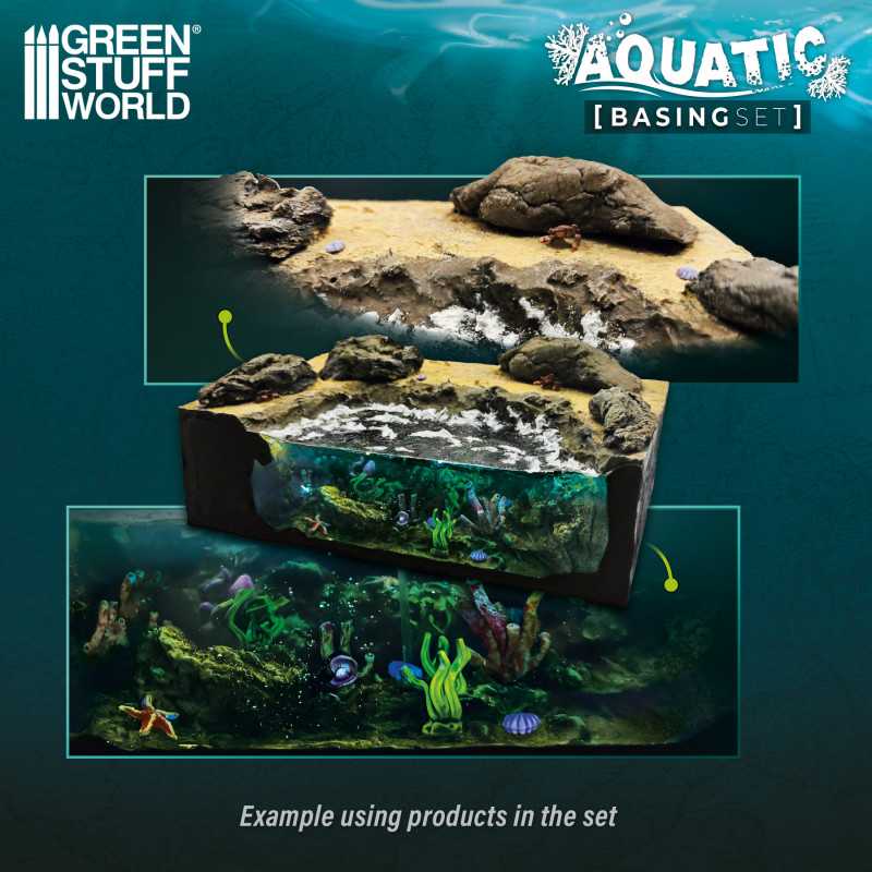 Example shoreline diorama with clear resin water built using the Green Stuff World Aquatic Basing Set