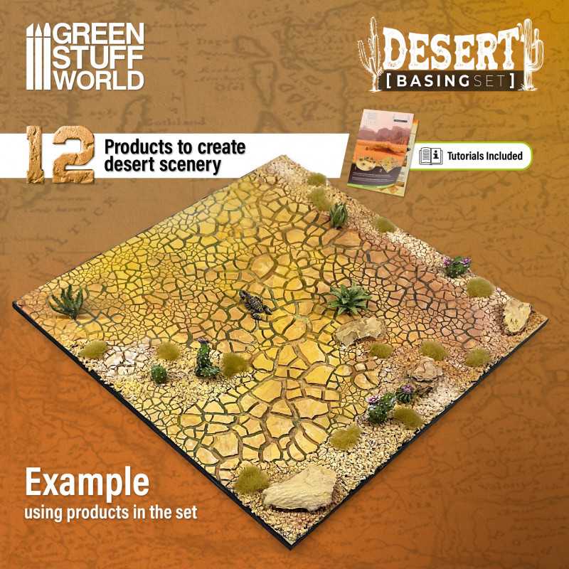 Example desert scenery base with cracked mud and tufts made with the Green Stuff World Desert set