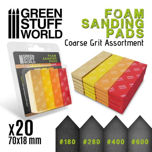 Green Stuff World Foam Sanding Pads - Coarse Grit Assortment x20 hobby tool