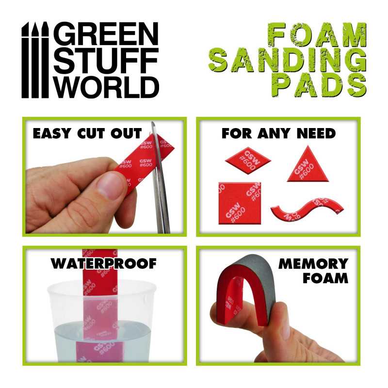 Green Stuff World Foam Sanding Pads - FINE GRIT ASSORTMENT x20 - Loaded Dice