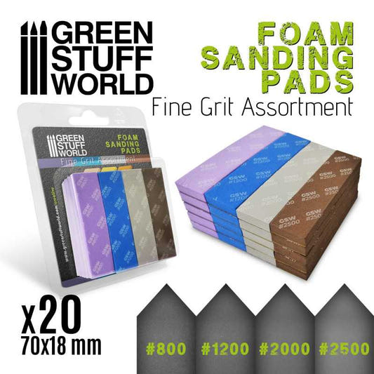 Green Stuff World Foam Sanding Pads - Fine Grit Assortment x20 hobby tool