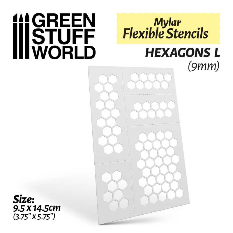 Green Stuff World - Mylar Flexible Stencils HEXAGONS Large (9mm) - Loaded Dice