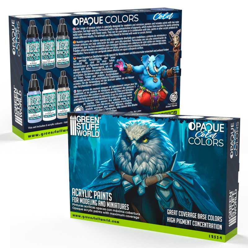 Green Stuff World Opaque Colours Cold Colours paint set box, front and back