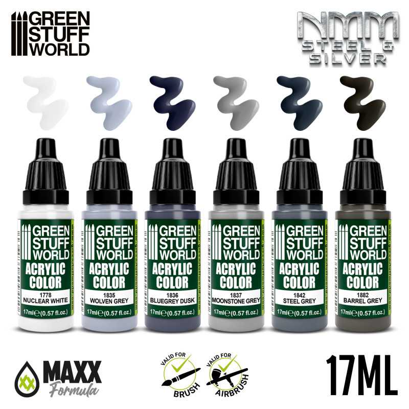 Green Stuff World Paint Set - NMM Steel and Silver - Loaded Dice