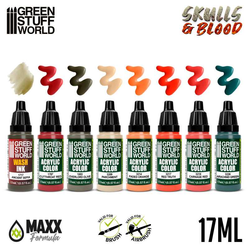 Green Stuff World Paint Set - Skulls & Blood - Loaded Dice