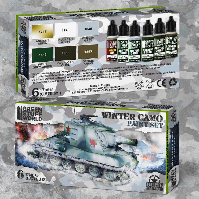 Green Stuff World Winter Camo Paint Set box, front and back