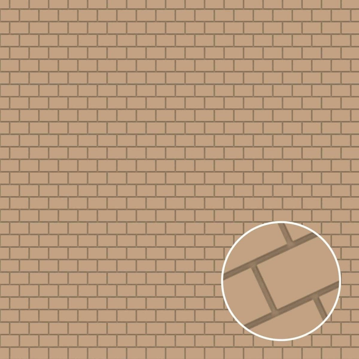 Green Stuff World Plasticard paving brick 8x18mm sheet, textured tan brickwork with a magnified detail