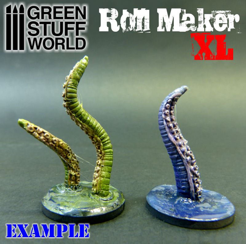 Two painted putty tentacles on round bases made with the Green Stuff World Roll Maker XL