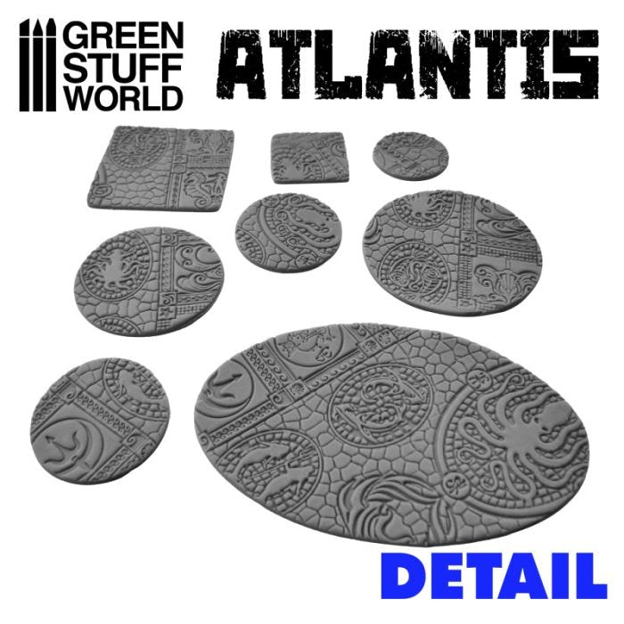 Green Stuff World Atlantis rolling pin pattern on round, oval and square bases