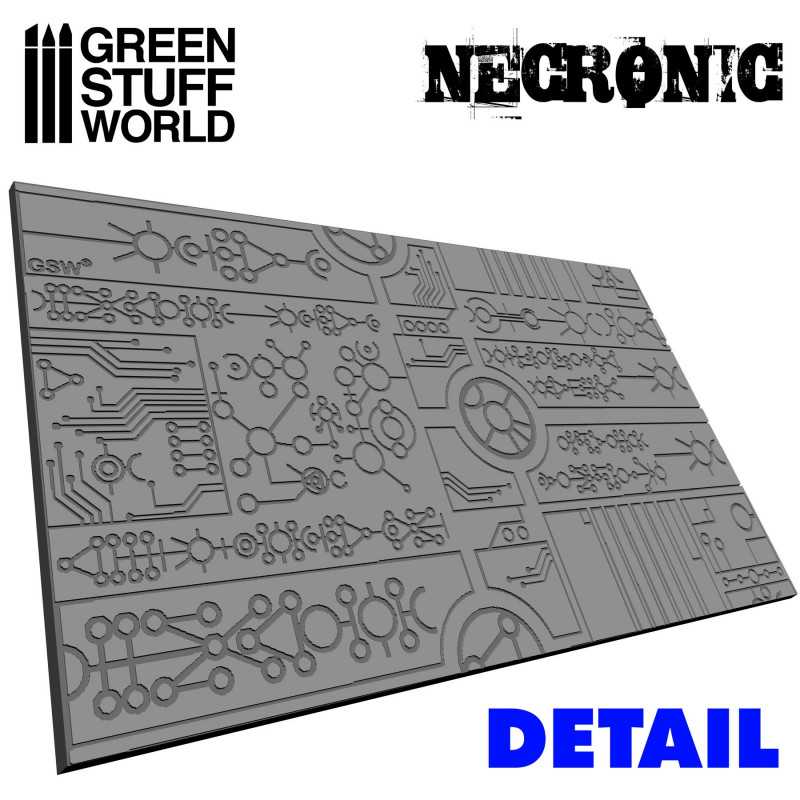 Detail render of the Necronic circuit-board texture pressed by the Green Stuff World rolling pin