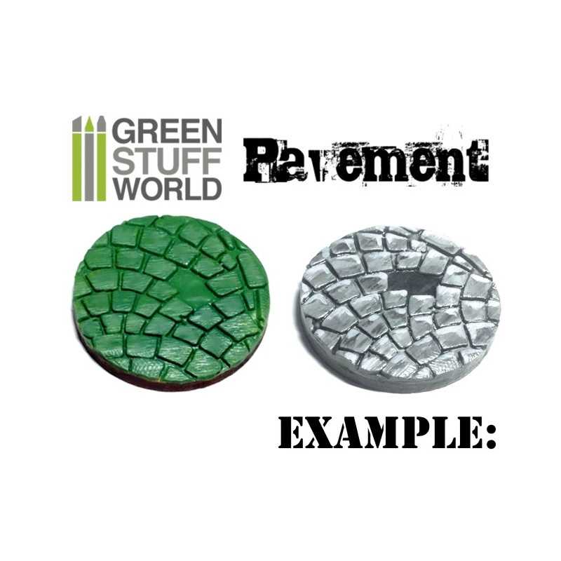 Two bases textured with the Green Stuff World Pavement rolling pin, painted examples