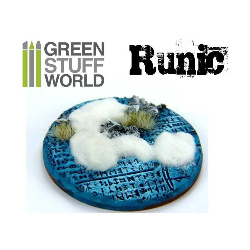 Second snowy example base made with the Green Stuff World Runic rolling pin, blue-painted rune carvings