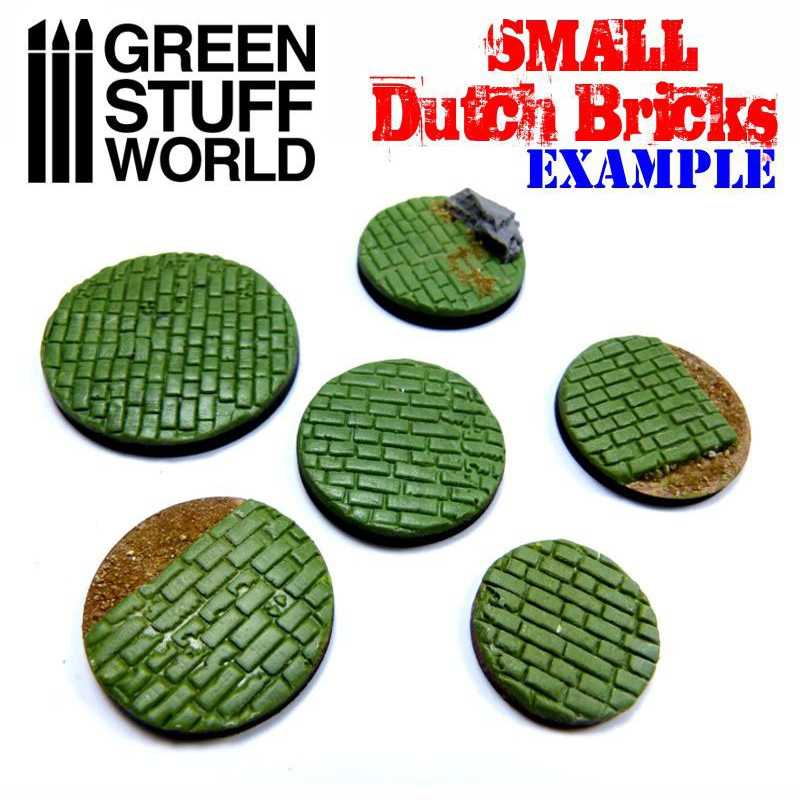 Example round bases textured with Green Stuff World Small Dutch Bricks and painted green