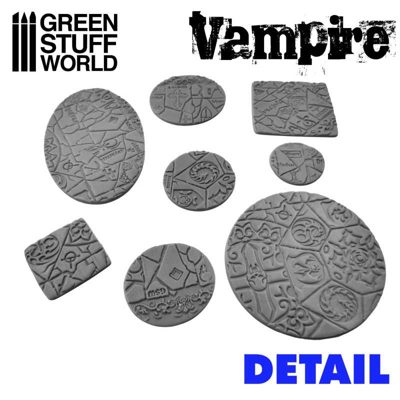 Green Stuff World Vampire rolling pin pattern on round and square bases, gothic texture detail