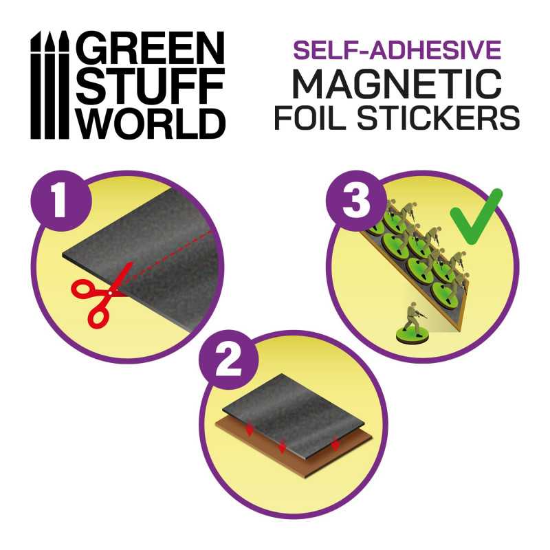 How to use Green Stuff World steel rubber sheet: cut, peel and stick, then hold magnetised models
