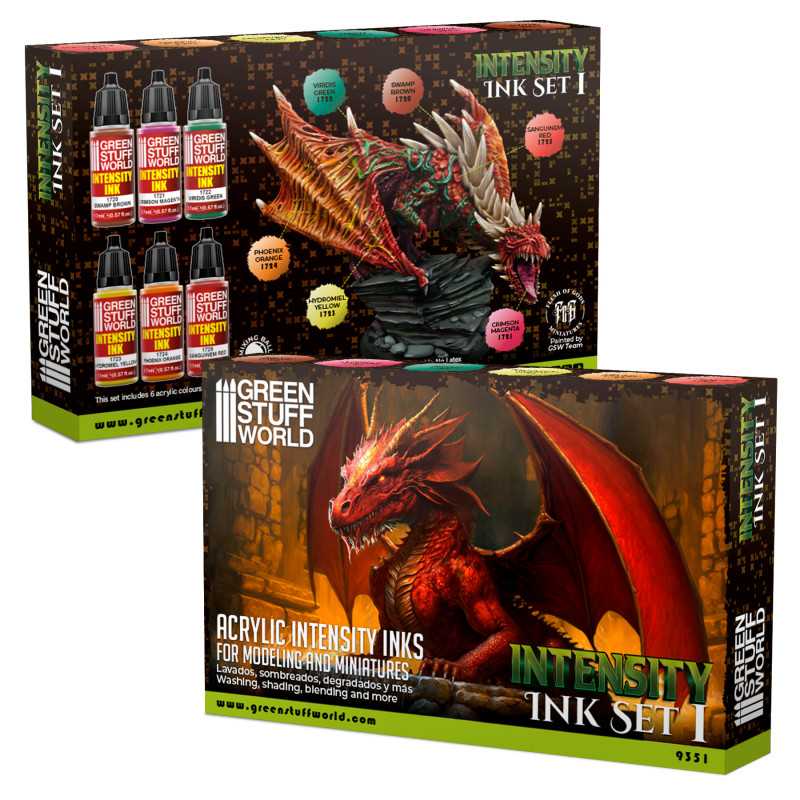 Green Stuff World Intensity Ink Set 1 boxes with red dragon artwork
