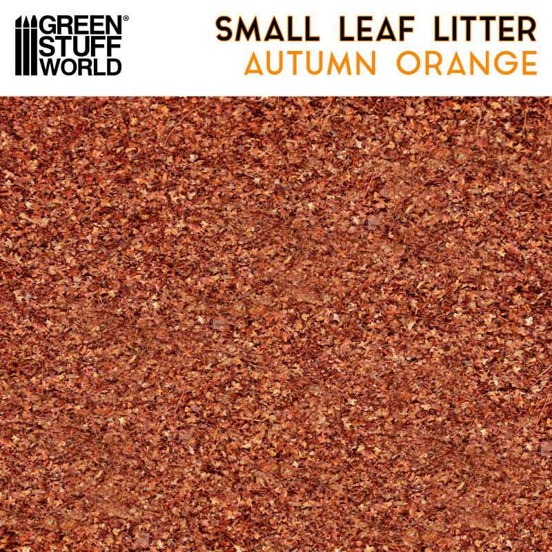 Close-up texture of Green Stuff World Small Leaf Litter in Autumn Orange for miniature bases