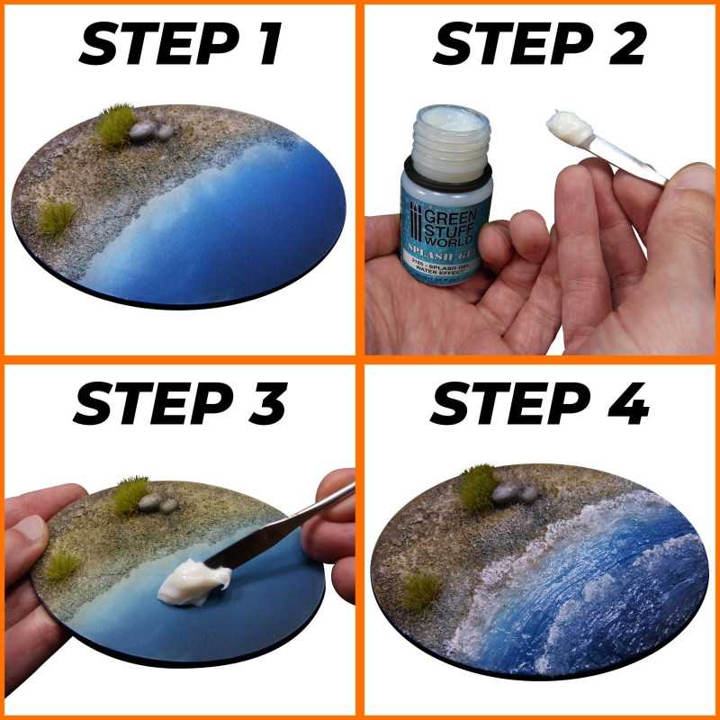 Four-step guide to sculpting waves on a coastal base with Green Stuff World Splash Gel