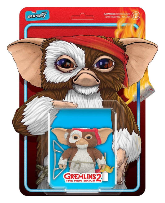 Super7 Gremlins 2 Gizmo Battle Ready ReAction figure on character card with bandana art