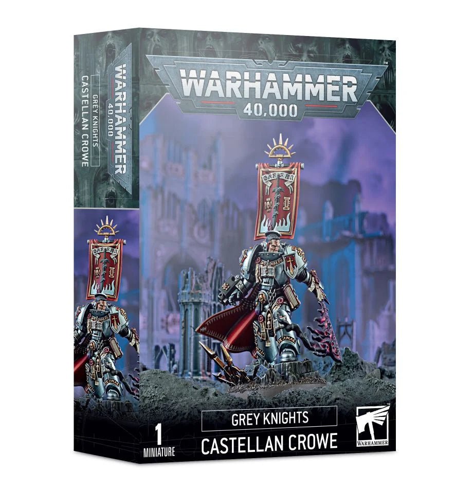 Warhammer 40,000 Grey Knights Castellan Crowe box front, one Citadel miniature, Games Workshop