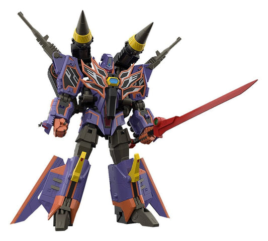 Moderoid Full Power Gridknight in combined form holding a red sword, front view on white