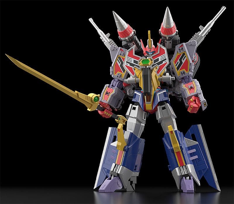 Moderoid Full Power Gridman combined form with gold sword on a black background