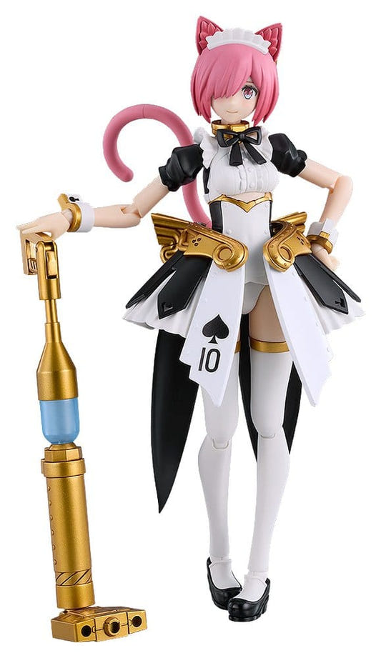 Max Factory PLAMAX Guilty Princess Maidroid Rosalie kit built, holding the Geo Destroyer vacuum