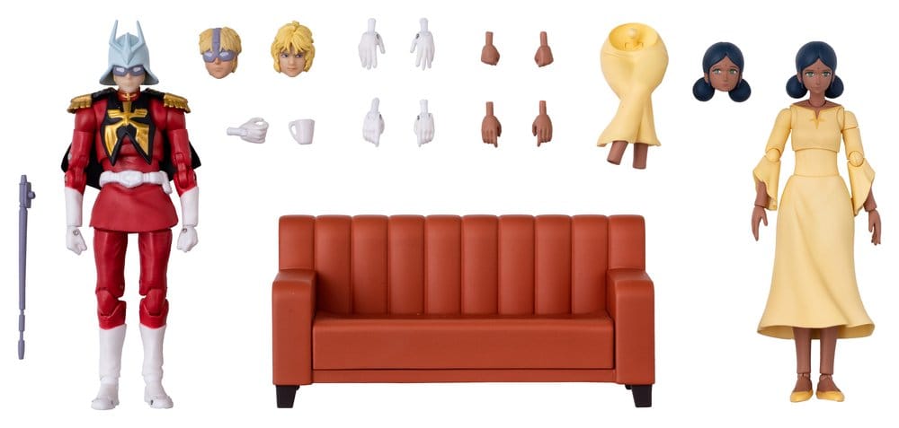 G.M.G. Newtype Awakening 2-pack contents: Char and Lalah figures, sofa, swap heads and hands