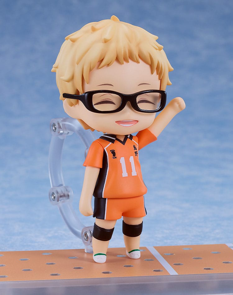 Kei Tsukishima Nendoroid with a goading grin and one arm raised, Haikyu!! figure