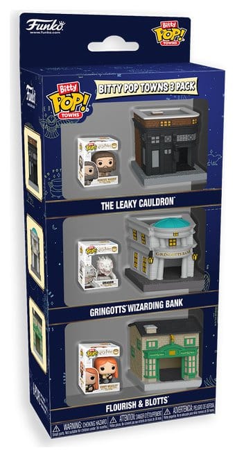Funko Harry Potter Bitty Pop! Towns Diagon Alley 3-pack box: Leaky Cauldron, Gringotts, Flourish & Blotts