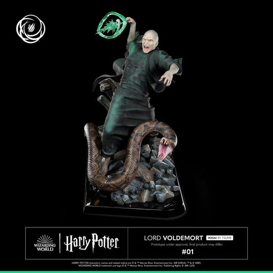 Tsume Harry Potter IKIGAI 1/6 Lord Voldemort statue, casting a green spell with Nagini, front view