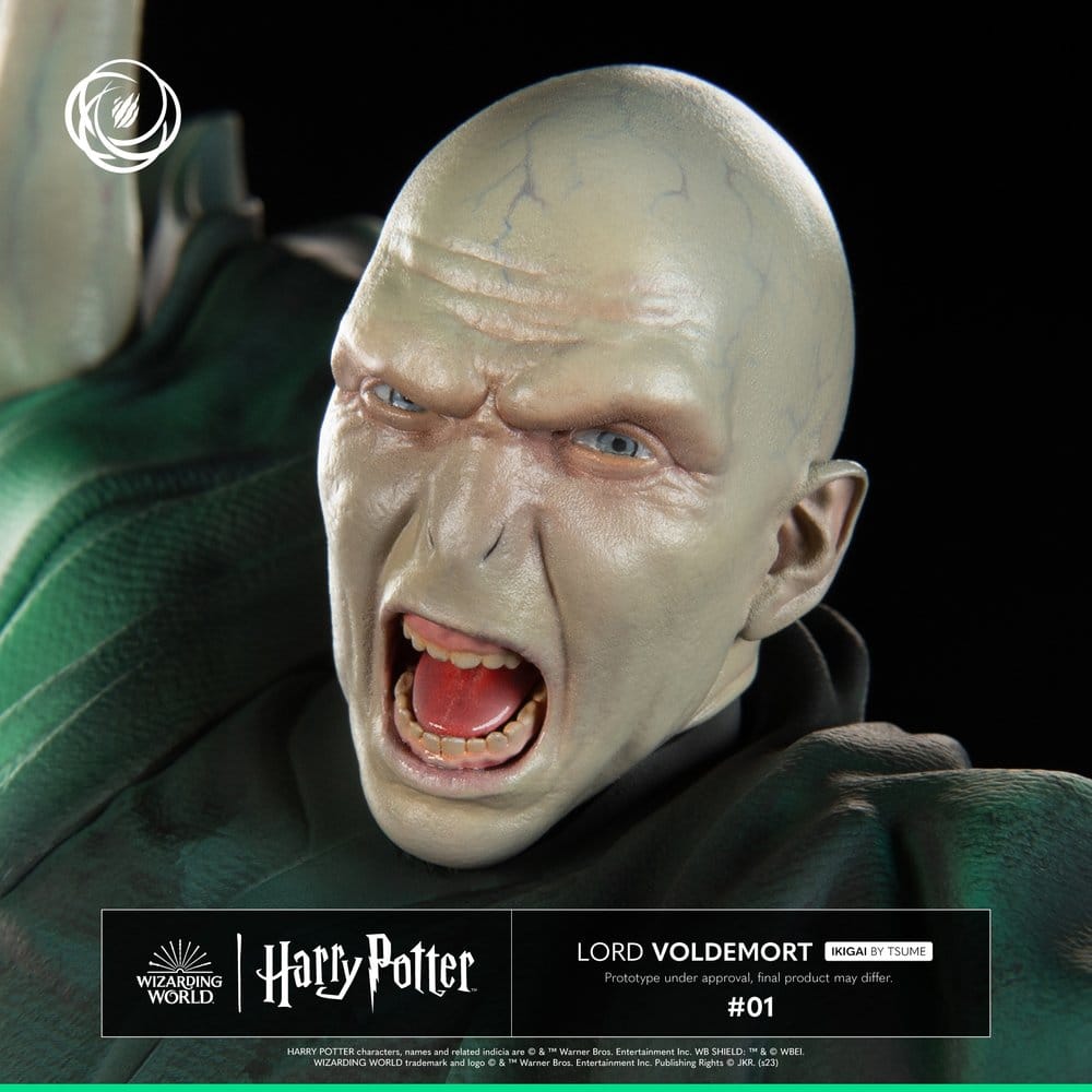 Tsume Harry Potter IKIGAI 1/6 Lord Voldemort statue, close-up of Voldemort's snarling face