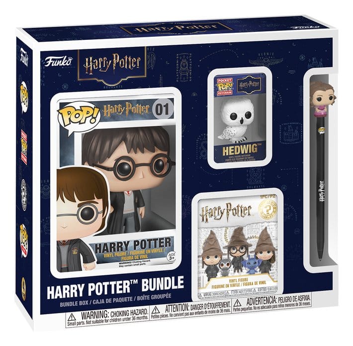 Funko Harry Potter POP! bundle box with Harry, Hedwig keychain, Mystery Mini and pen topper
