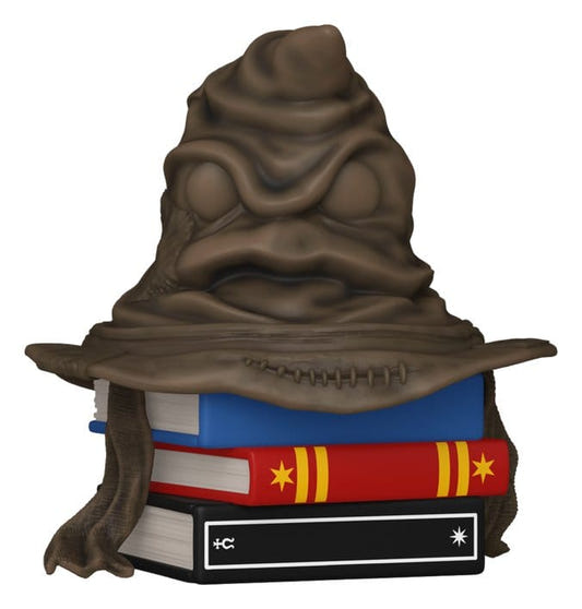 Funko Harry Potter POP! SFX Sorting Hat vinyl figure resting on a stack of books