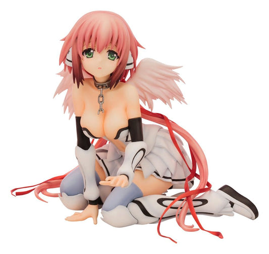 Kotobukiya Heaven's Lost Property Ikaros 1/6 figure kneeling with pink wings, front view on white