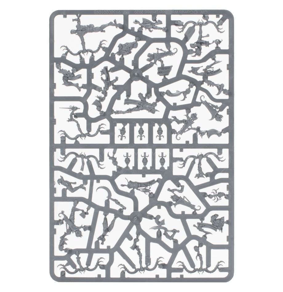 Hedonites of Slaanesh Blissbarb Archers unpainted plastic sprue, frame 1 of 2